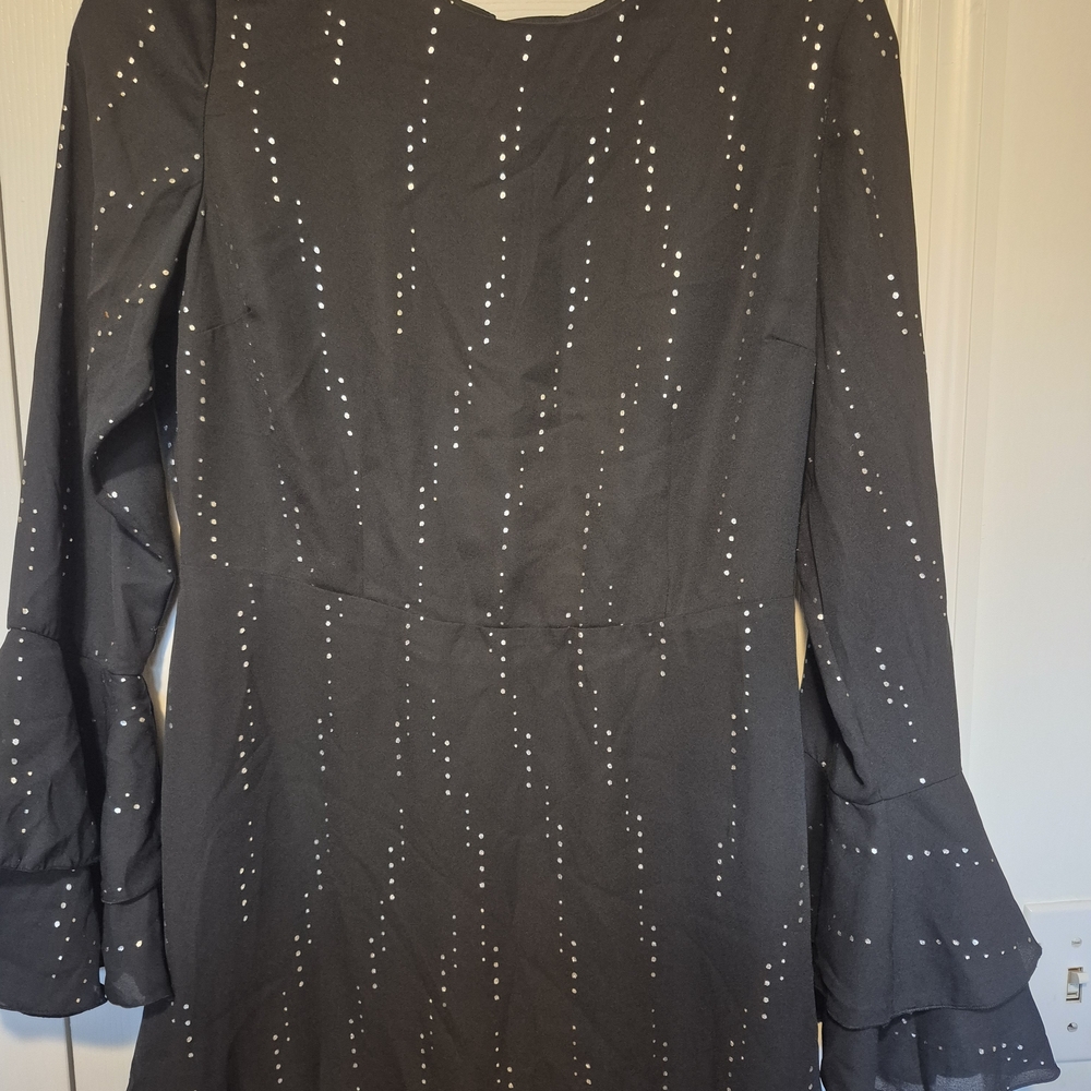 Who What Wear Black Long-Sleeve Dress with Metallic Dot Detail